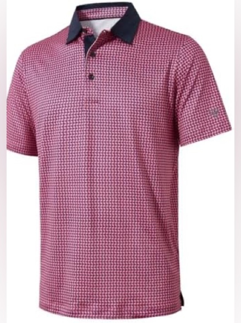 MAELREG men’s Performance Polo Sorbet Flagpole Pink Navy Geometric Golf Shirt